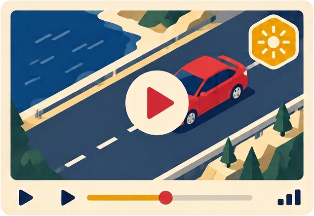 Video player showing an animated driving lesson